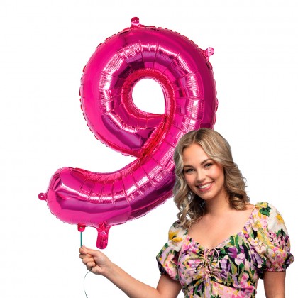 Folieballon '9' roze (86 cm)