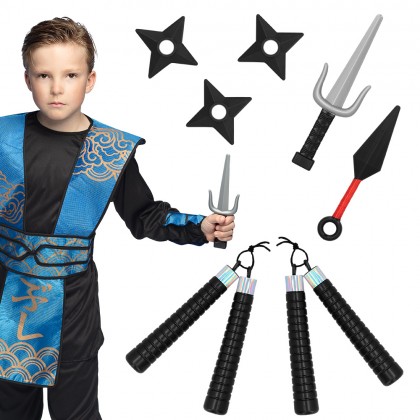 Set 7 ninjawapens (kunai, sai, 3 x ster, 2 x nunchaku)