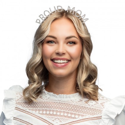 Metalen diadeem 'Proud mom' zilver