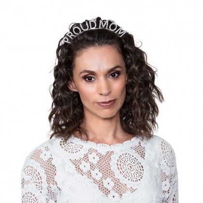 Metalen diadeem 'Proud mom' zilver