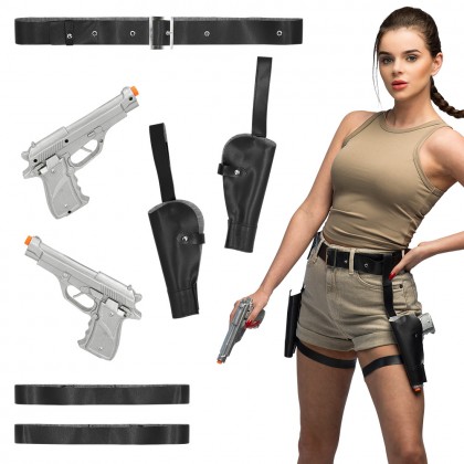 Set Avonturier (riem 117 cm, 2 holsters en 2 speelgoedpistolen 19 cm en 2 beenriemen)