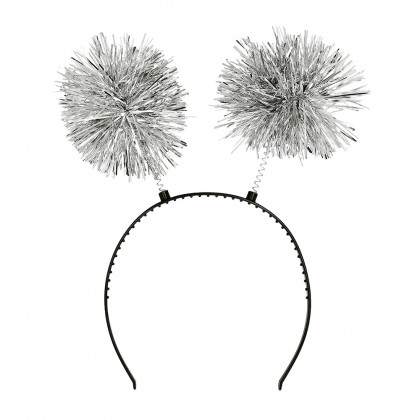 Diadeem Tinsel pompoms zilver
