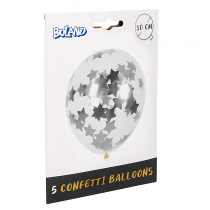5 Confettiballonnen sterren zilver
