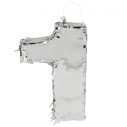 Piñata cijfer '1' zilver (25 x 16 x 5 cm)