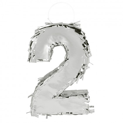 Piñata cijfer '2' zilver (25 x 16 x 5 cm)