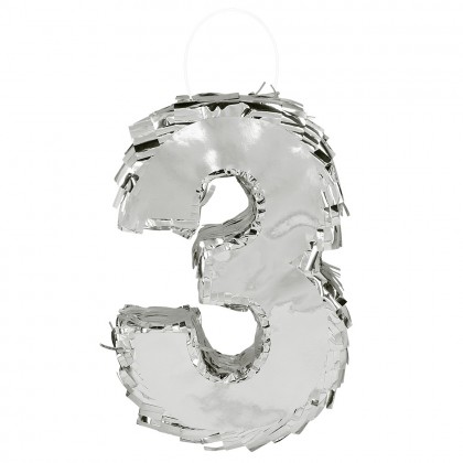 Piñata cijfer '3' zilver (25 x 16 x 5 cm)