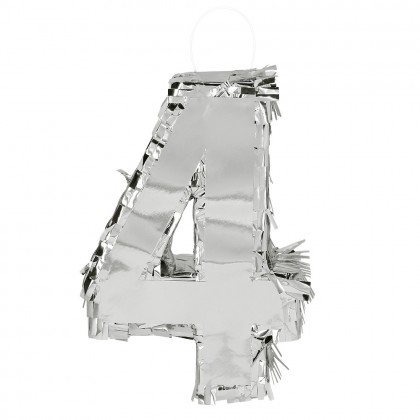 Piñata cijfer '4' zilver (25 x 16 x 5 cm)