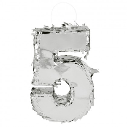 Piñata cijfer '5' zilver (25 x 16 x 5 cm)