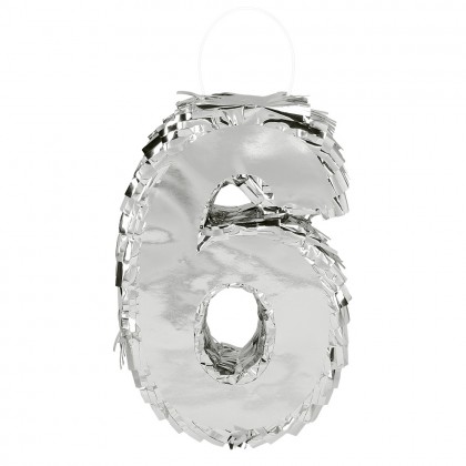 Piñata cijfer '6' zilver (25 x 16 x 5 cm)