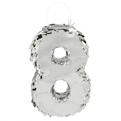 Piñata cijfer '8' zilver (25 x 16 x 5 cm)