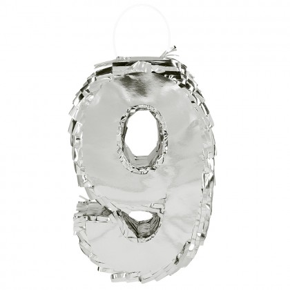 Piñata cijfer '9' zilver (25 x 16 x 5 cm)