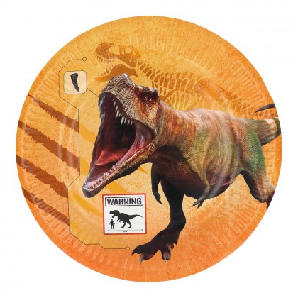 Set 8 papieren bordjes T-Rex (Ø 23 cm)