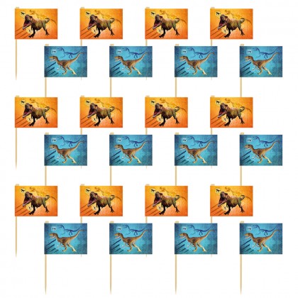 Set 24 vlaggenprikkers T-Rex (7 cm)