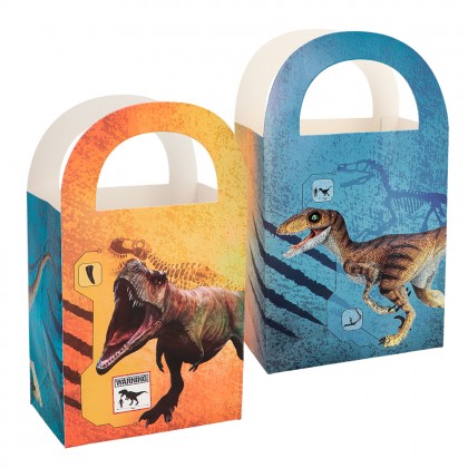 Set 4 papieren feestzakjes T-Rex (15,5 x 13 x 8 cm)