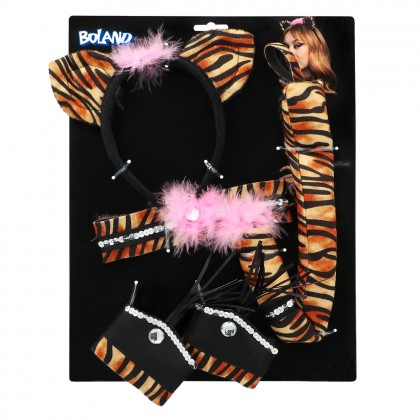 Set Sweet tiger (diadeem, choker, 2 armbanden, staart)