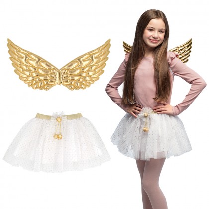 Set Engel kind goud (vleugels en tutu)