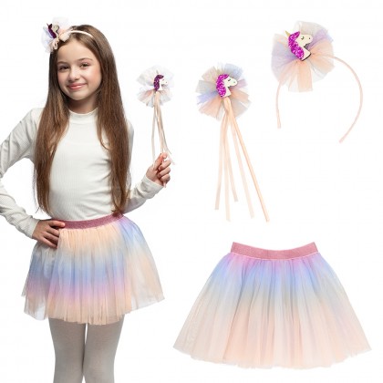 Set Eenhoorn pastel (diadeem, tutu en stafje)