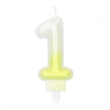 Kaarsje cijfer '1' pastel met houder (4 ass.)