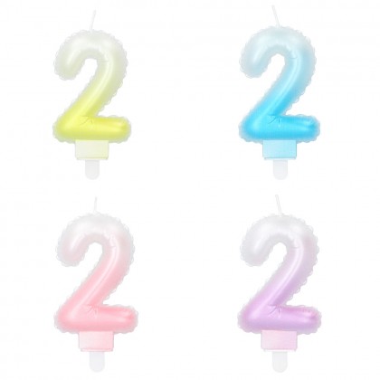 Kaarsje cijfer '2' pastel met houder (4 ass.)