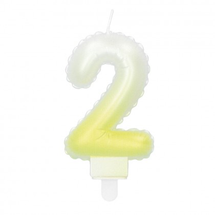 Kaarsje cijfer '2' pastel met houder (4 ass.)