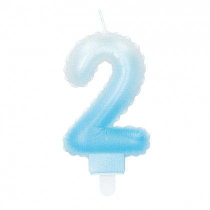 Kaarsje cijfer '2' pastel met houder (4 ass.)