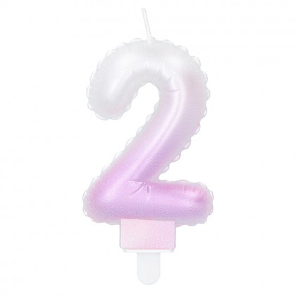 Kaarsje cijfer '2' pastel met houder (4 ass.)