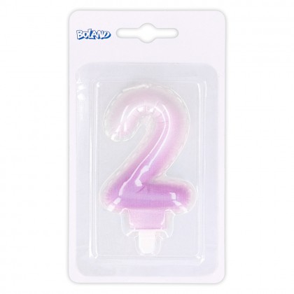 Kaarsje cijfer '2' pastel met houder (4 ass.)