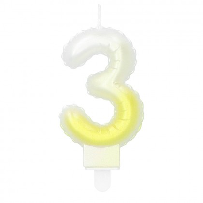 Kaarsje cijfer '3' pastel met houder (4 ass.)