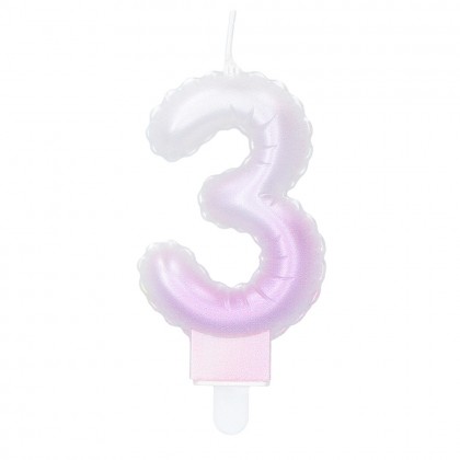 Kaarsje cijfer '3' pastel met houder (4 ass.)