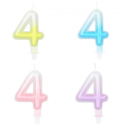 Kaarsje cijfer '4' pastel met houder (4 ass.)