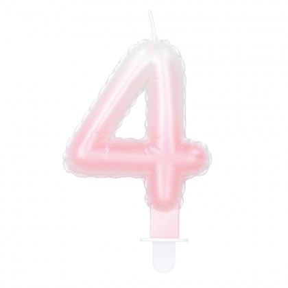 Kaarsje cijfer '4' pastel met houder (4 ass.)
