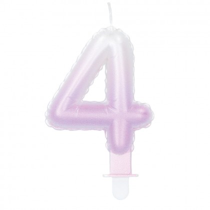 Kaarsje cijfer '4' pastel met houder (4 ass.)