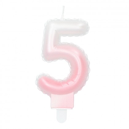 Kaarsje cijfer '5' pastel met houder (4 ass.)