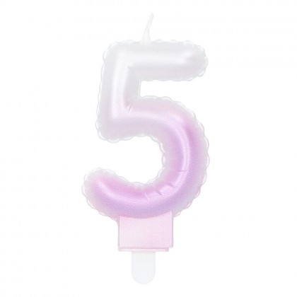 Kaarsje cijfer '5' pastel met houder (4 ass.)