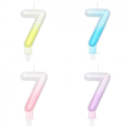 Kaarsje cijfer '7' pastel met houder (4 ass.)