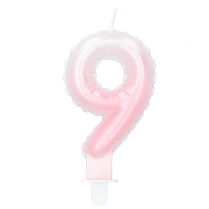 Kaarsje cijfer '9' pastel met houder (4 ass.)