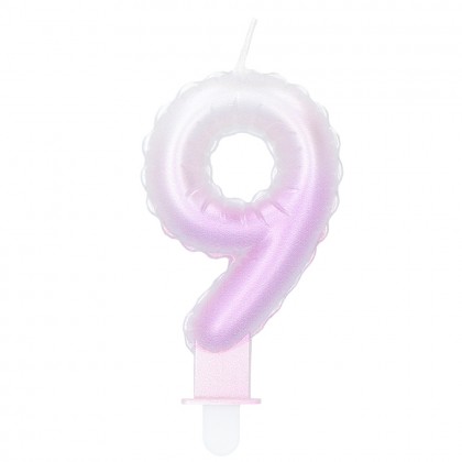 Kaarsje cijfer '9' pastel met houder (4 ass.)