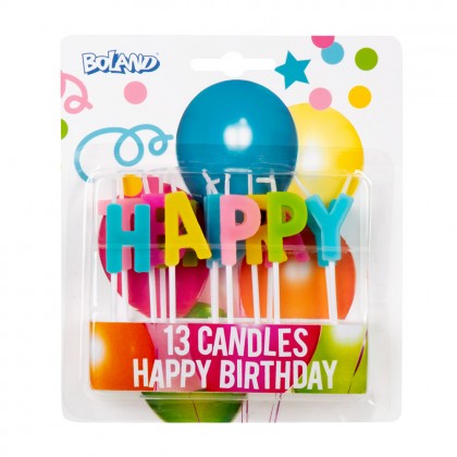 Set 13 kaarsjes 'Happy birthday' op prikker