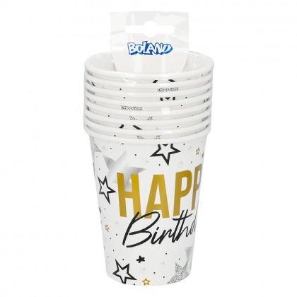 Set 8 papieren bekertjes 'Happy birthday' (25 cl)