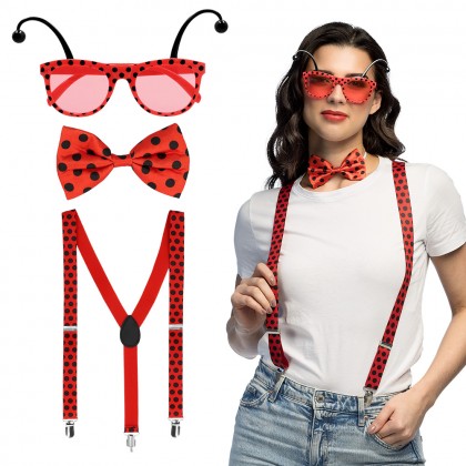 Set Lieveheersbeestje (bretels, bril en vlinderstrik)