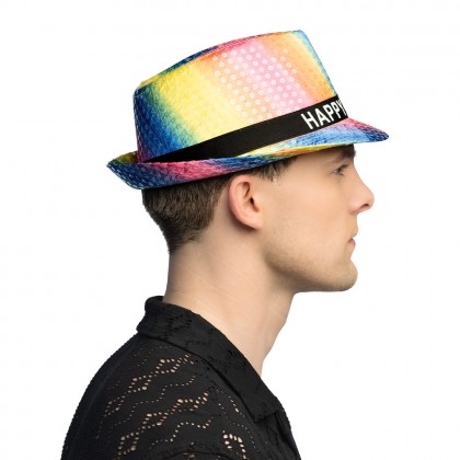 Hoed regenboog 'Happy birthday'