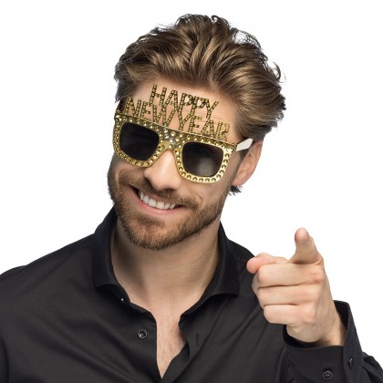 Partybril Bling bling 'Happy new year' goud