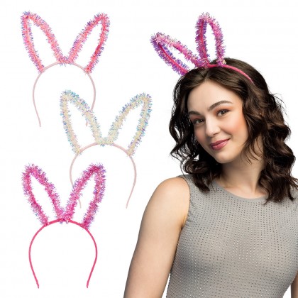 Diadeem Bunny tinsel 3 kleuren ass.