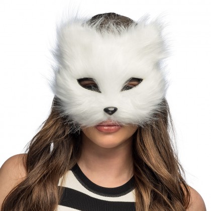 Pluchen halfmasker Witte kat