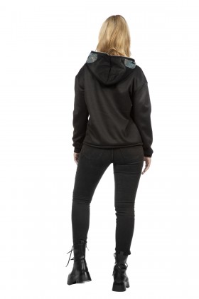 Hoodie met rits skelet strass steentjes