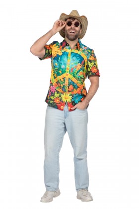 Party shirt hippie peace en bloemen (V)