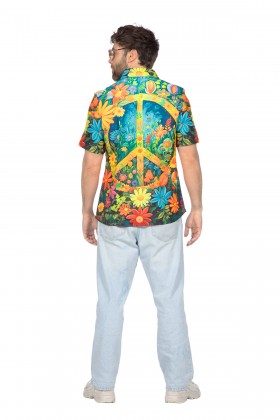 Party shirt hippie peace en bloemen (V)