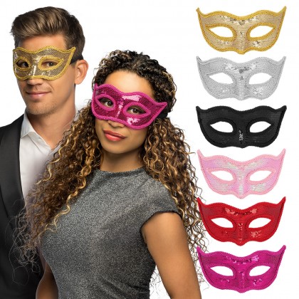 Masker Venice sequins 6 kleuren ass