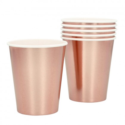 Set 6 papieren bekertjes roségoud (25 cl)