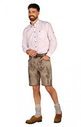 Lederhose kort Fabian beige-antraciet